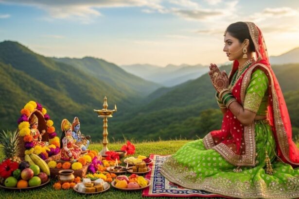 "हरतालिका तीज 2025 पर सुहागिन महिलाओं द्वारा पूजा और पारंपरिक गीत जैसे तीज व्रत भूखल बानी, तीज के बरतिया और अचल सुहाग गाते हुए"