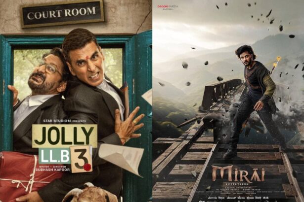 जॉली एलएलबी 3, निशानची, मिराय, डेमन स्लेयर और लोका चैप्टर 1 की बॉक्स ऑफिस परफॉर्मेंस को दर्शाता पोस्टर कोलाज