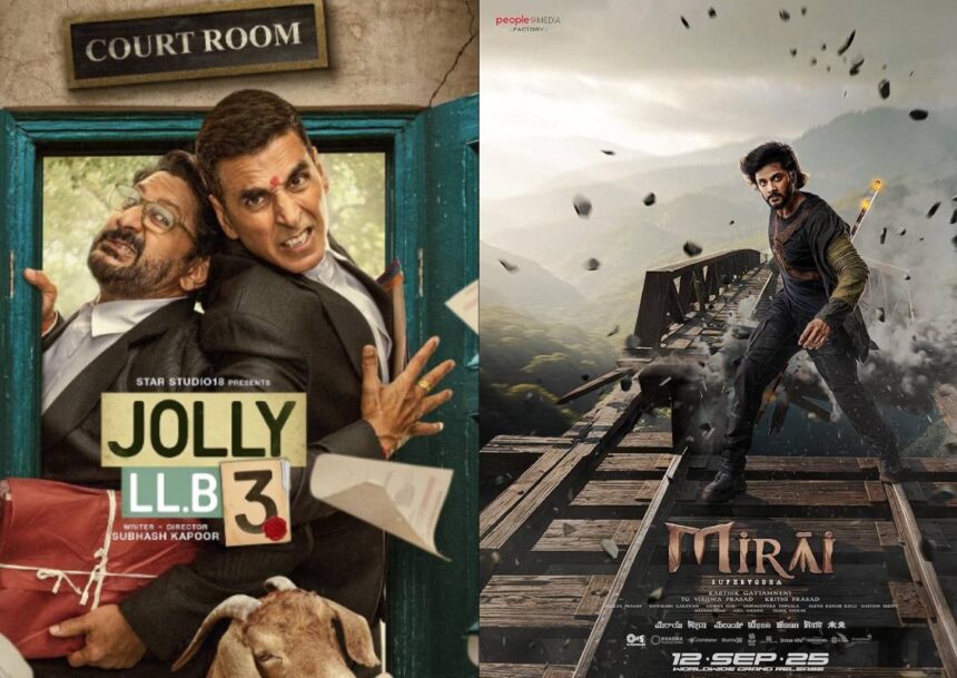 जॉली एलएलबी 3, निशानची, मिराय, डेमन स्लेयर और लोका चैप्टर 1 की बॉक्स ऑफिस परफॉर्मेंस को दर्शाता पोस्टर कोलाज