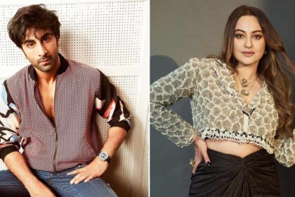 सोनाक्षी सिन्हा इंटरव्यू देती हुईं, गंभीर अभिव्यक्ति के साथ कैमरे की ओर देखते हुए; बैकग्राउंड में स्टूडियो सेटअप।