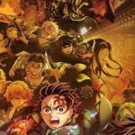 Demon Slayer: Infinity Castle फिल्म का पोस्टर – तंजीरो, नेज़ुको और मुख्य किरदार युद्ध मुद्रा में, चमकदार ऐनिमे विज़ुअल्स के साथ।