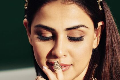 जेनलिया डी’सूजा मिनिमल फ्लोरल आइवरी साड़ी में स्टाइलिश और ग्रेसफुल लुक में