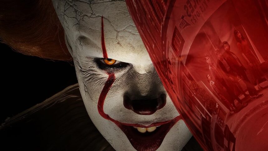 It: Welcome to Derry फिनाले एपिसोड “Winter Fire” का पोस्टर जिसमें Pennywise की डरावनी मौजूदगी और Derry शहर का भयानक माहौल दिखाया गया है।