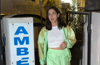 मुंबई में रिपब्लिक डे वीकेंड के दौरान नियोन एथलीज़र आउटफिट में नजर आतीं बॉलीवुड अभिनेत्री सारा अली खान