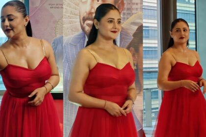 गांधी टॉक्स प्रमोशनल इवेंट में रेड ड्रेस में नजर आईं अभिनेत्री रश्मि देसाई