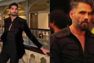 आहान शेट्टी और सुनील शेट्टी Border 2 के प्रमोशन इवेंट में साथ में