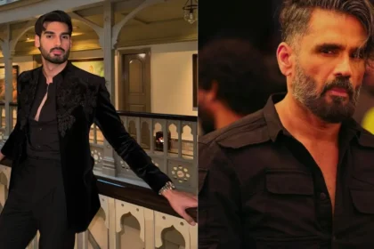 आहान शेट्टी और सुनील शेट्टी Border 2 के प्रमोशन इवेंट में साथ में