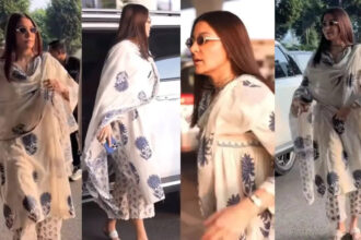 मुंबई एयरपोर्ट पर सफेद ब्लॉक प्रिंटेड सूट में सॉफ्ट फेस्टिव लुक में नजर आईं अनुष्का शर्मा