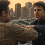 AI-generated rooftop fight scene featuring Brad Pitt and Tom Cruise in a hyper-realistic cinematic style created using Seedance 2.0.