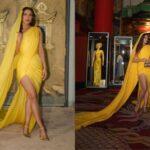 पीले साड़ी-स्टाइल गाउन में प्रियंका चोपड़ा ‘The Bluff’ प्रीमियर पर एलिगेंट लुक में पोज देती हुईं।