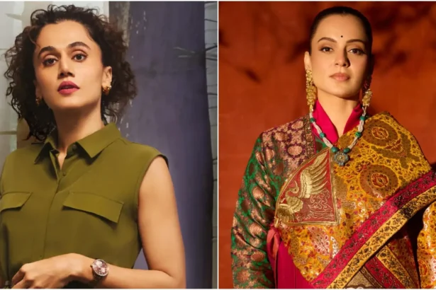Taapsee Pannu मीडिया इंटरव्यू में मुस्कुराते हुए, जहां उन्होंने Kangana Ranaut के साथ दोस्ती की इच्छा जताई और पुराने विवाद पर खुलकर बात की।