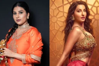 नोरा फतेही और संजय दत्त फिल्म ‘केडी: द डेविल’ के विवादित गाने ‘सरके चुनर तेरी सरके’ में परफॉर्म करते हुए, जिस पर सोशल मीडिया पर भारी विवाद हुआ।