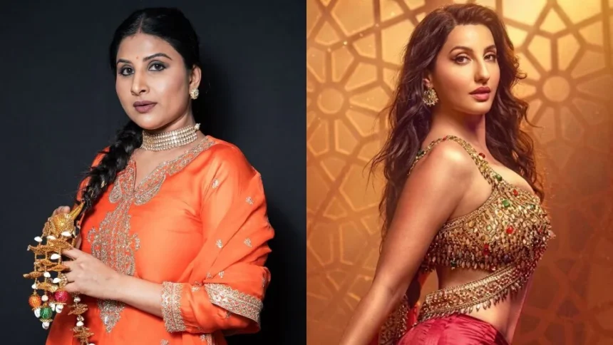 नोरा फतेही और संजय दत्त फिल्म ‘केडी: द डेविल’ के विवादित गाने ‘सरके चुनर तेरी सरके’ में परफॉर्म करते हुए, जिस पर सोशल मीडिया पर भारी विवाद हुआ।