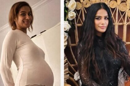 पूनम पांडे बिना मेकअप के बेबी बंप फ्लॉन्ट करते हुए कैमरे के सामने पोज देती नजर आ रही हैं।