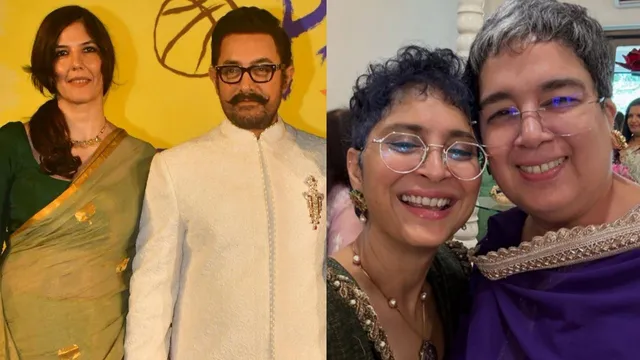 Aamir Khan अपनी गर्लफ्रेंड Gauri Spratt के साथ इवेंट में नजर आते हुए, दोनों साथ में मुस्कुराते हुए पोज दे रहे हैं।