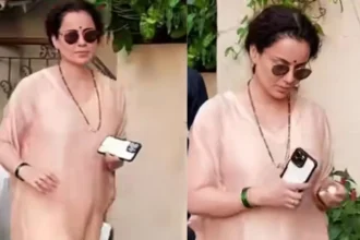 हल्के गुलाबी सूट, मंगलसूत्र और हरी चूड़ियों में नजर आ रहीं Kangana Ranaut, वायरल वीडियो के बाद शादी की अफवाहें तेज।