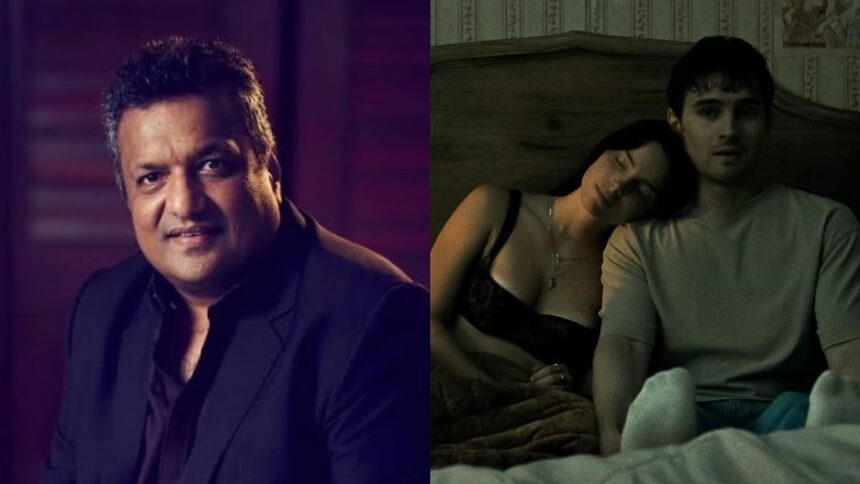 फिल्ममेकर संजय गुप्ता की तस्वीर के साथ हॉलीवुड हॉरर फिल्म 'Obsession' का पोस्टर, ए-रेटेड फिल्म को नाबालिग बच्चों द्वारा देखे जाने के दावे पर उठे विवाद को दर्शाता हुआ।