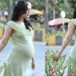 Surbhi Jyoti ग्रीन बॉडीकॉन ड्रेस में बेबी बंप फ्लॉन्ट करते हुए फोटोशूट करवाती नजर आ रही हैं।