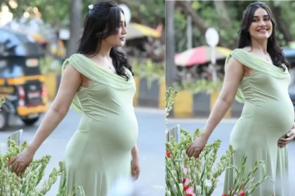 Surbhi Jyoti ग्रीन बॉडीकॉन ड्रेस में बेबी बंप फ्लॉन्ट करते हुए फोटोशूट करवाती नजर आ रही हैं।