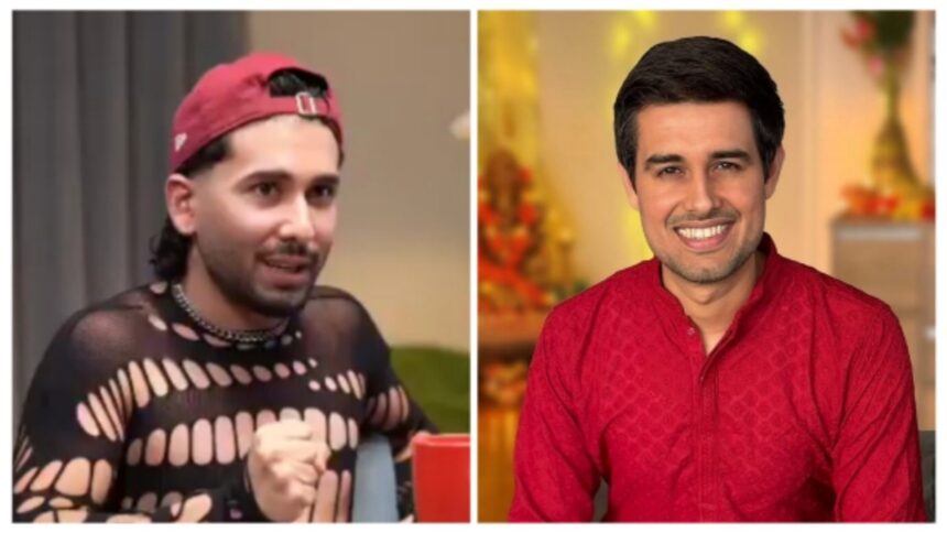 सोशल मीडिया पर्सनैलिटी ओरी (ओरहान अवत्रामणि) पॉडकास्ट में बातचीत करते हुए नजर आ रहे हैं, जबकि दूसरी ओर यूट्यूबर ध्रुव राठी की तस्वीर दिखाई दे रही है। दोनों के बीच बयानबाजी को लेकर सोशल मीडिया पर विवाद छिड़ा हुआ है।