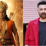 रामायण फिल्म के ट्रेलर से प्रेरित पोस्टर, जिसमें रणबीर कपूर भगवान राम, साई पल्लवी माता सीता, यश रावण के रूप में दिखाई दे रहे हैं, जबकि सनी देओल के हनुमान अवतार को रहस्य बनाकर रखा गया है।