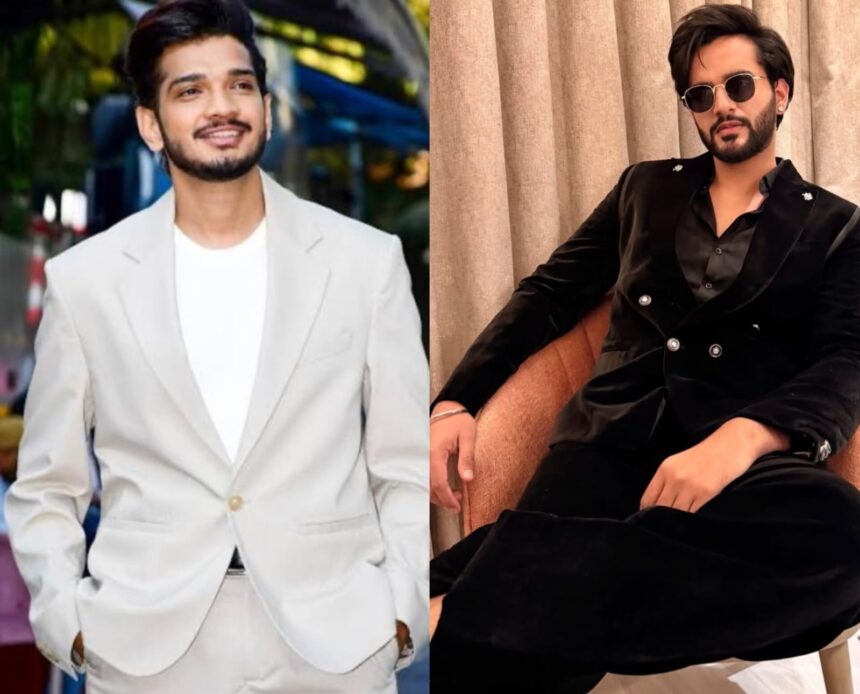 Prime Video के show The Traitors Season 2 के promo image में Abhishek Malhan और Munawar Faruqui।