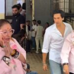 Sunita Ahuja and her son Yashvardhan Ahuja leaving Bandra Family Court after withdrawing divorce case against Govinda.