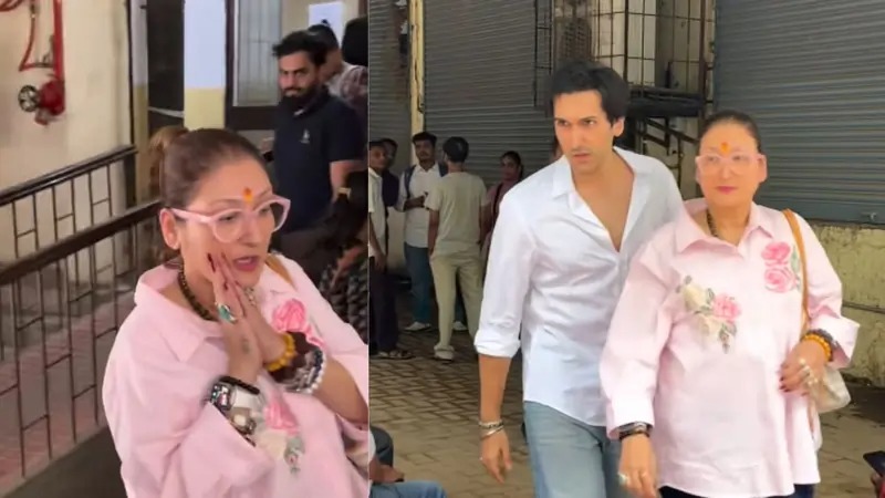 Sunita Ahuja and her son Yashvardhan Ahuja leaving Bandra Family Court after withdrawing divorce case against Govinda.