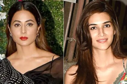 Split image featuring two female celebrities posing in different photographs.