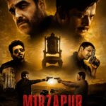 Mirzapur The Movie poster featuring intense character portraits, a throne, armed characters, and a dramatic golden background.