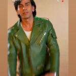 Instagram Story screenshot featuring a male celebrity in a green leather jacket, with a Bigg Boss 20 reference and a playful caption.