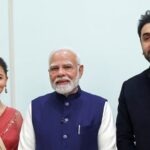 Bollywood actors pictured with the Indian Prime Minister during a meeting.
