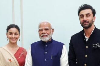 Bollywood actors pictured with the Indian Prime Minister during a meeting.