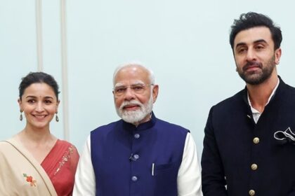 Bollywood actors pictured with the Indian Prime Minister during a meeting.