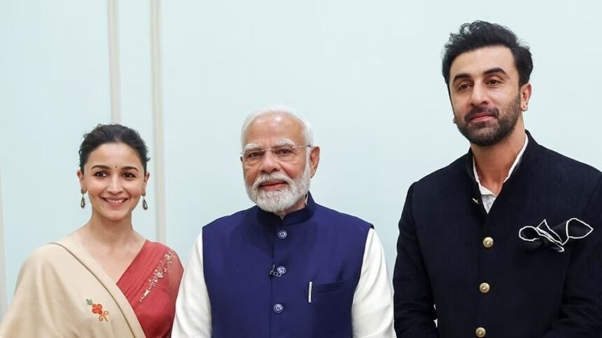 Bollywood actors pictured with the Indian Prime Minister during a meeting.
