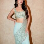 Pastel mint green embellished lehenga with silver detailing and matching dupatta