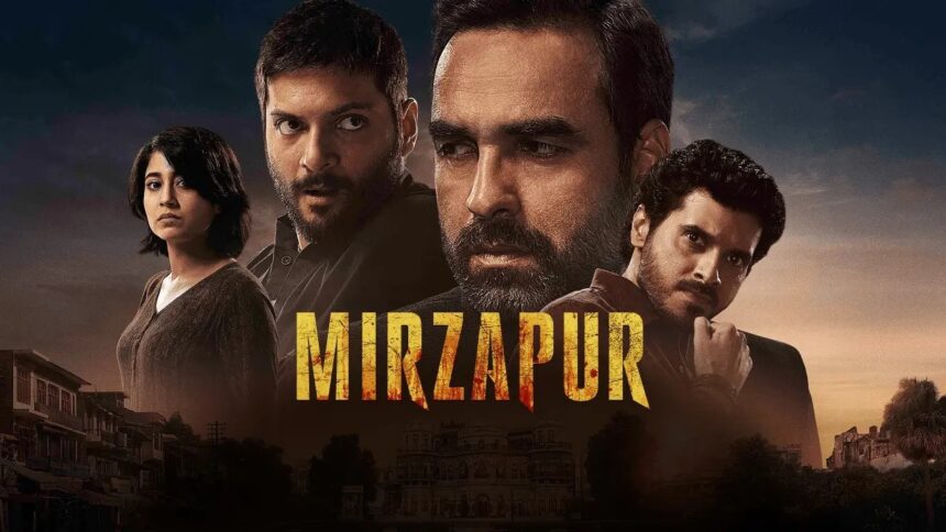 Mirzapur The Movie cast poster featuring Ali Fazal, Pankaj Tripathi and Divyenndu.