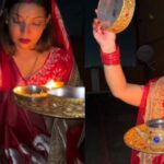 Jyoti Singh celebrates Karwa Chauth in a traditional red saree.