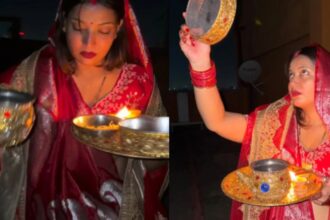 Jyoti Singh celebrates Karwa Chauth in a traditional red saree.