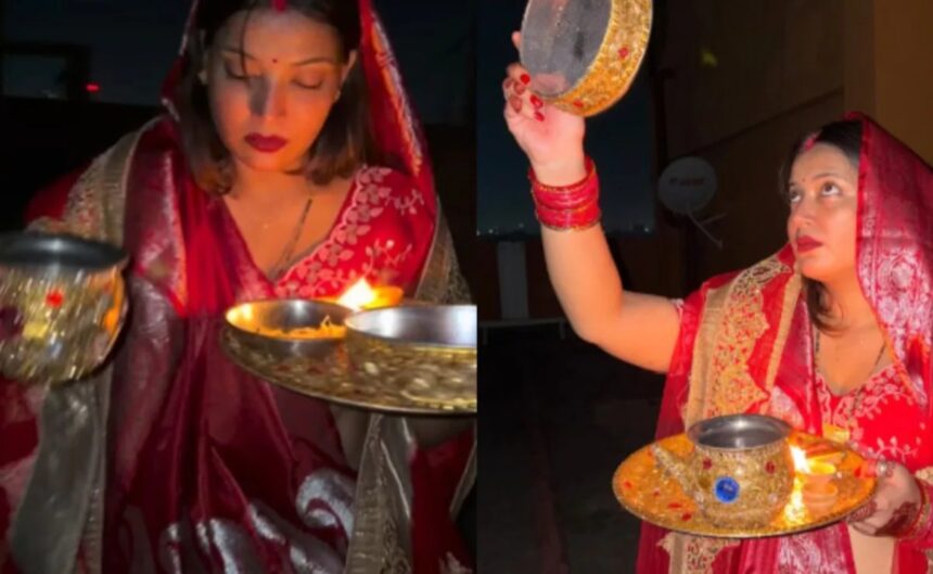 Jyoti Singh celebrates Karwa Chauth in a traditional red saree.